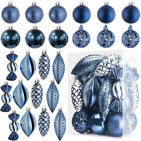 Christmas Ball Ornaments s (Navy Blue Christmas Ornaments) | 24 pcs Shatterproof - Picture 1 of 6